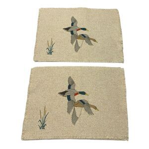 VTG Set of 4 Ivory Placemats  Handcrafts Ducks Print American Print USA